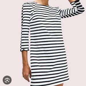 Kate Spade Striped Zipper Black and White Sheath Dress with Puff Sleeves
